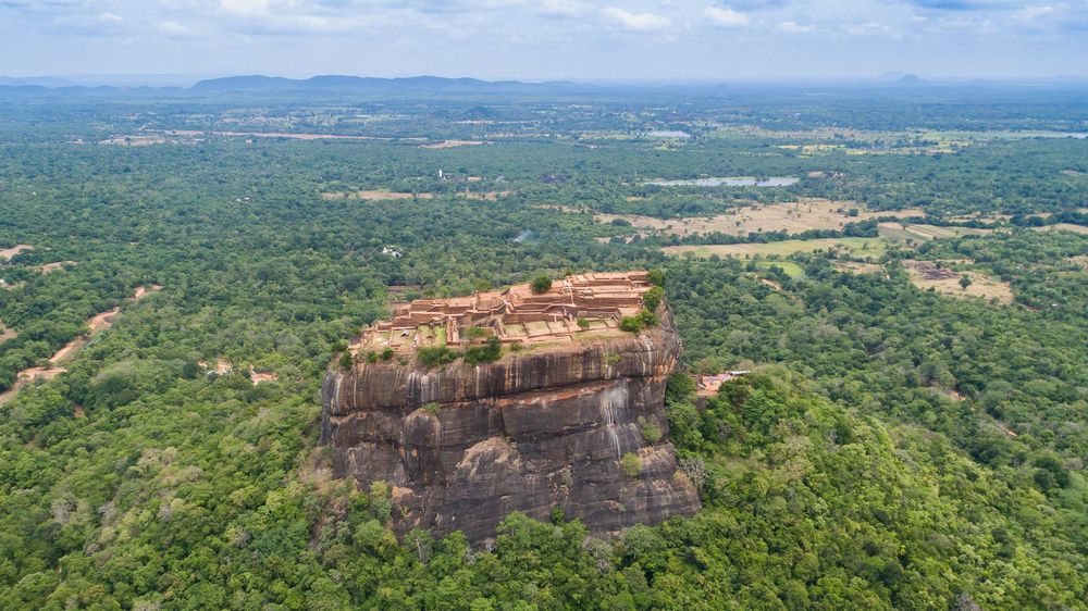 Aerial view of Sigiriya Lion Rock and the forest around it