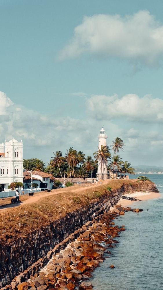 Galle Fort ramparts with the lighthouse and mosque