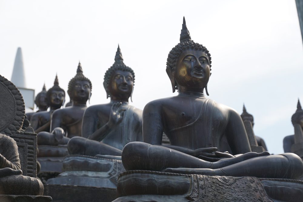 Rows of Buddha statues at Gangaramaya Temple, Colombo