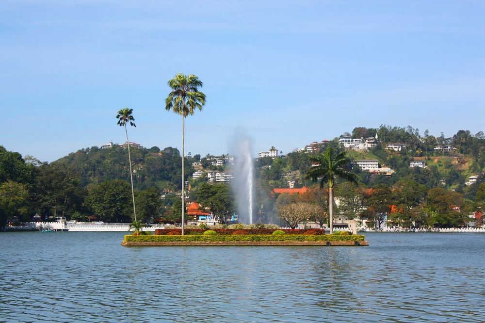 Kandy Lake with its palm-lined island