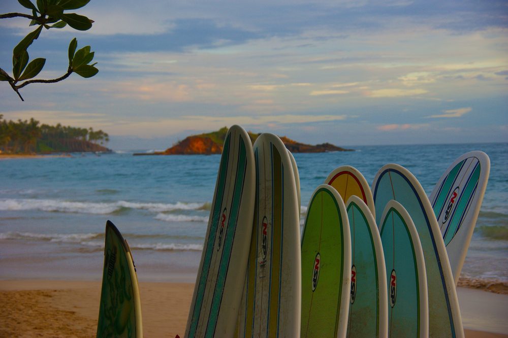 Surfboards on the beach at Mirissa