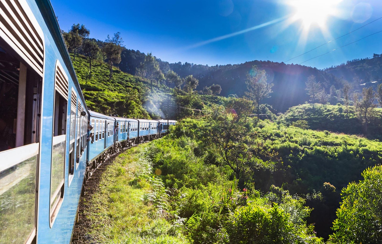 Train crossing the hill country, Sri Lanka